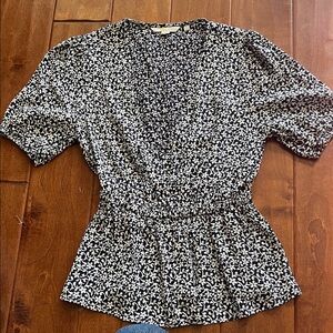 Boden Blue and Cream Floral Patterned Blouse